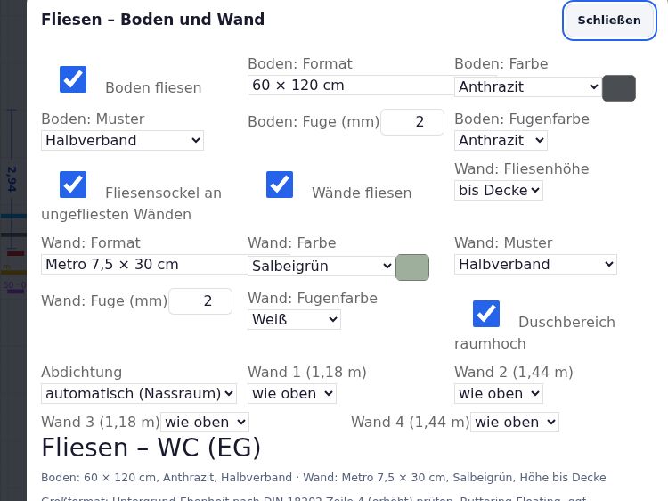 Fliesen für Boden und Wand planen