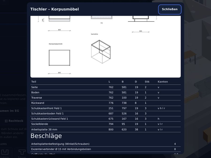 Korpusmöbel konstruieren in WerkoApp