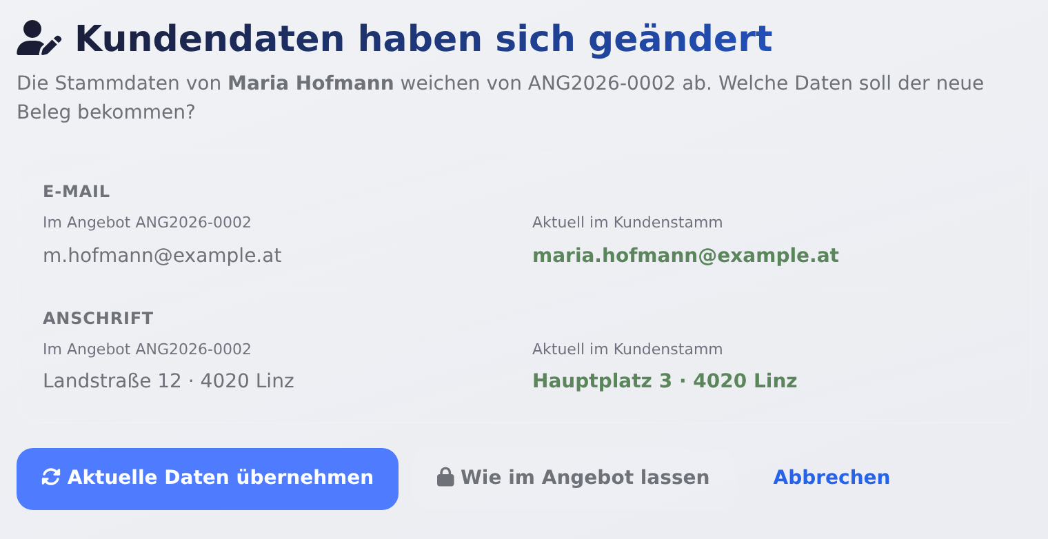 Rückfrage „Kundendaten haben sich geändert“