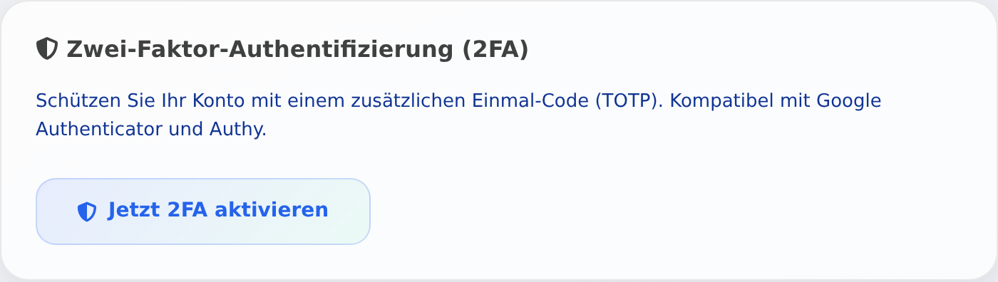 Zwei-Faktor-Authentifizierung im Profil