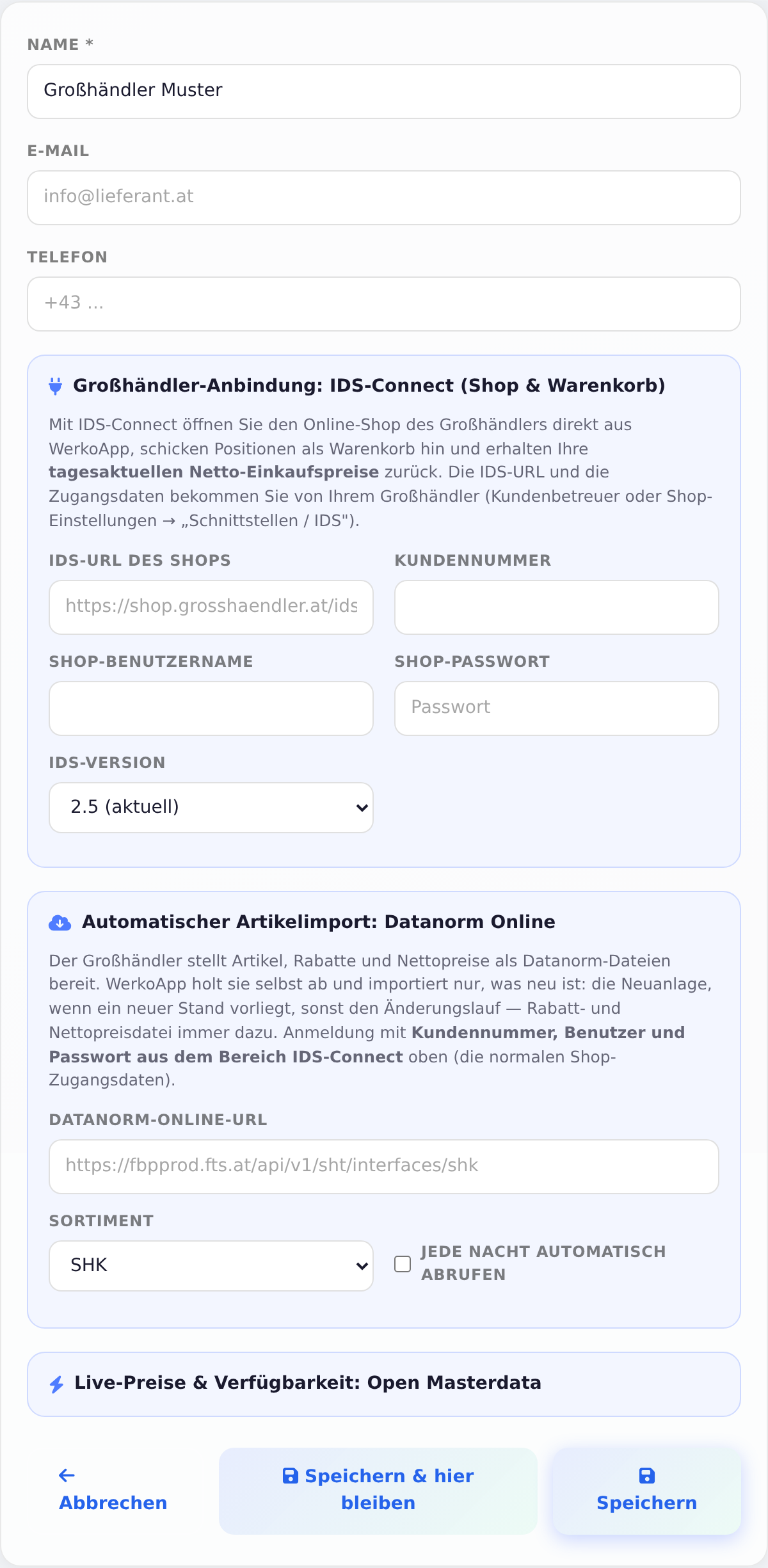 Lieferant mit Datanorm Online
