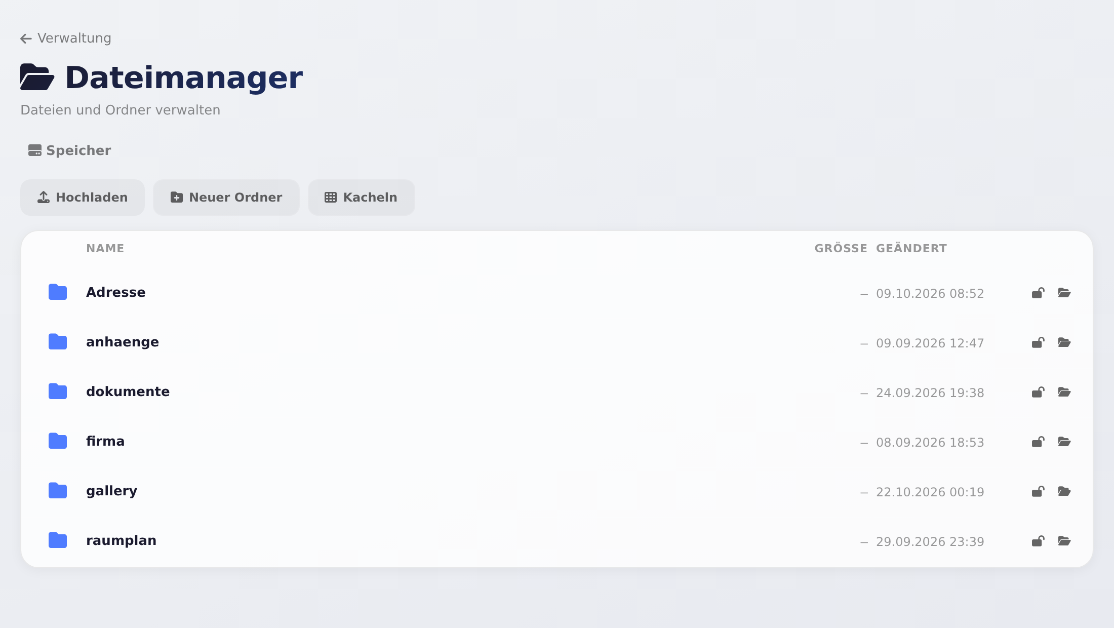 Dateimanager mit dem Speicher des Betriebs