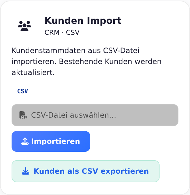Kunden Import auf der Seite Import & Export