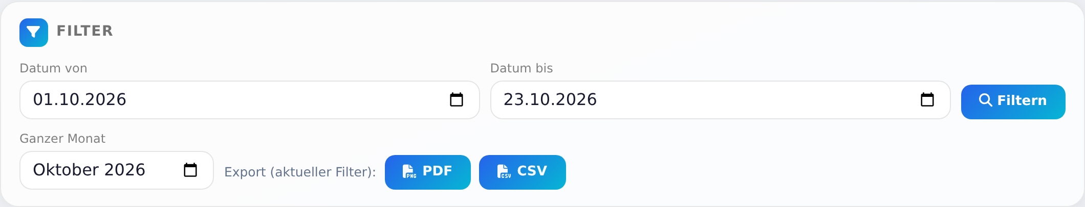 Filter und Export im Fahrtenbuch