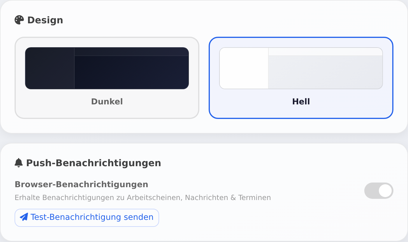 Profil mit Design und Push-Benachrichtigungen