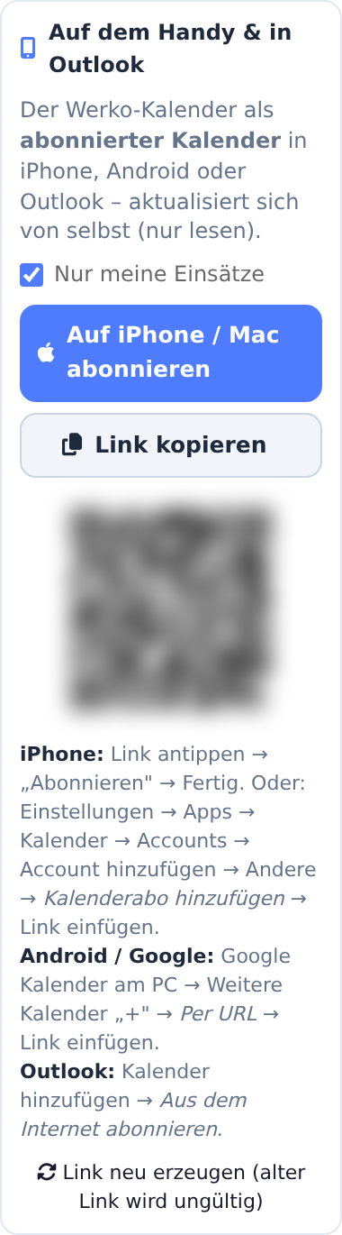 Kasten „Auf dem Handy & in Outlook“ mit Abo-Knöpfen