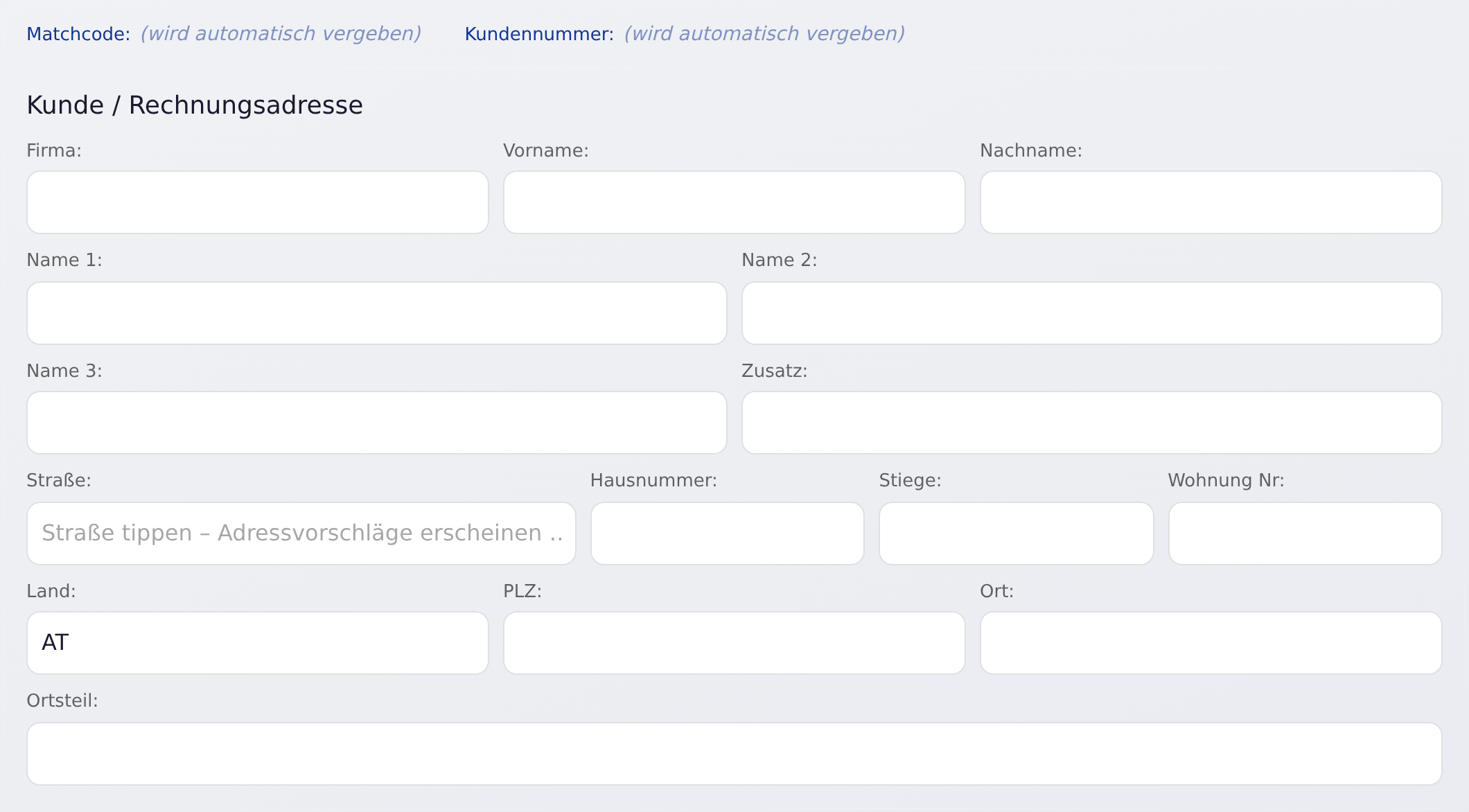 Kunde anlegen mit Name und Rechnungsadresse