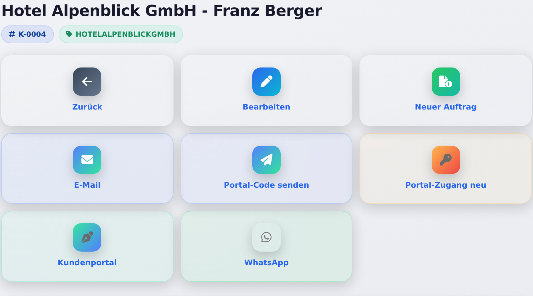 Kundenakte mit Kundennummer, Matchcode und Kacheln