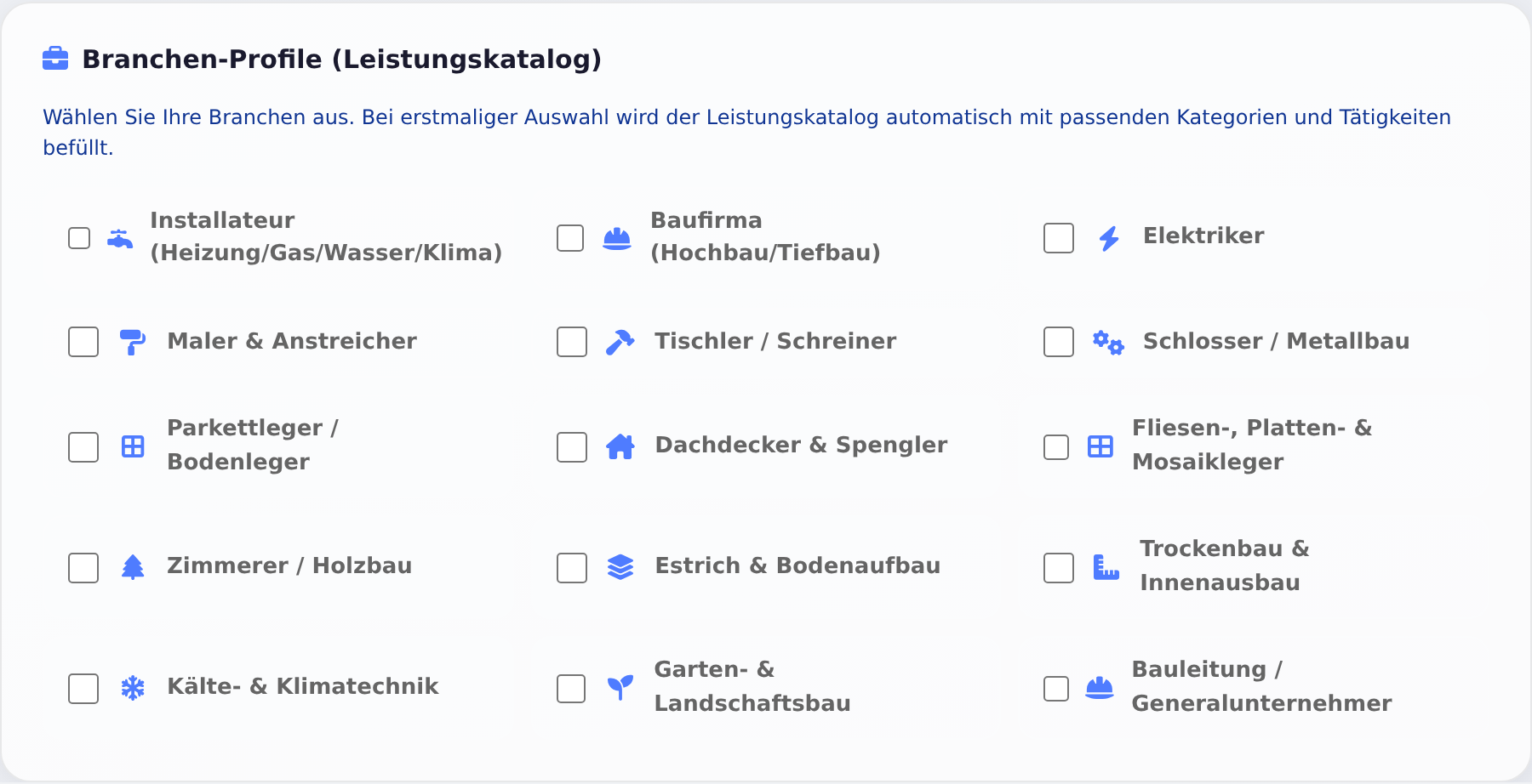 Branchen-Profile in den Firmenstammdaten