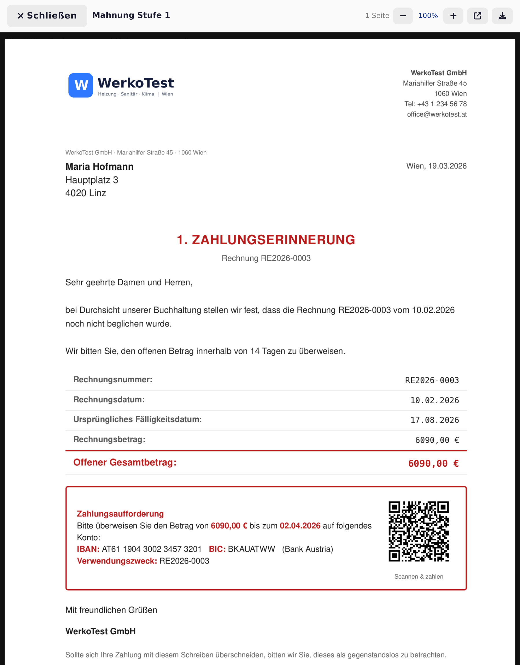 Mahnung als PDF