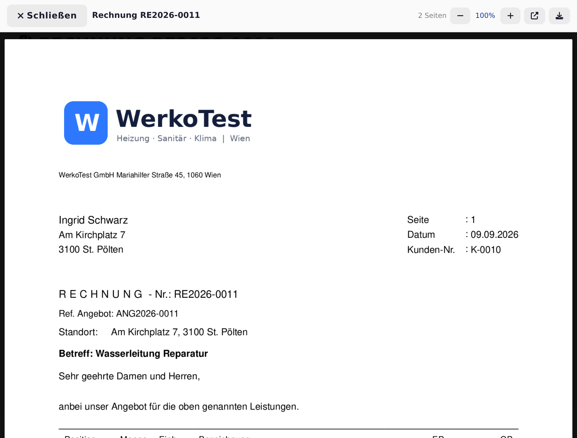 PDF-Vorschau mit Download-Knopf
