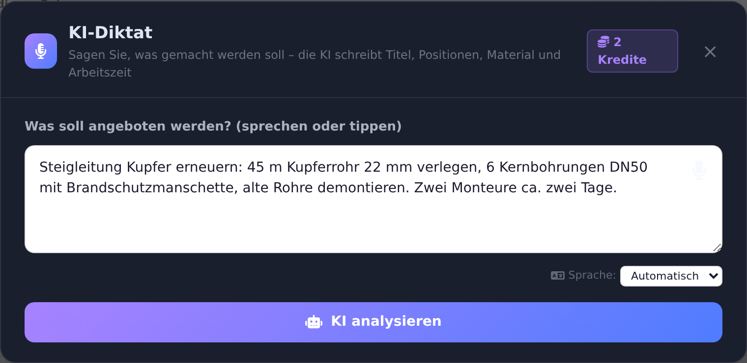 KI-Diktat mit Beispieltext