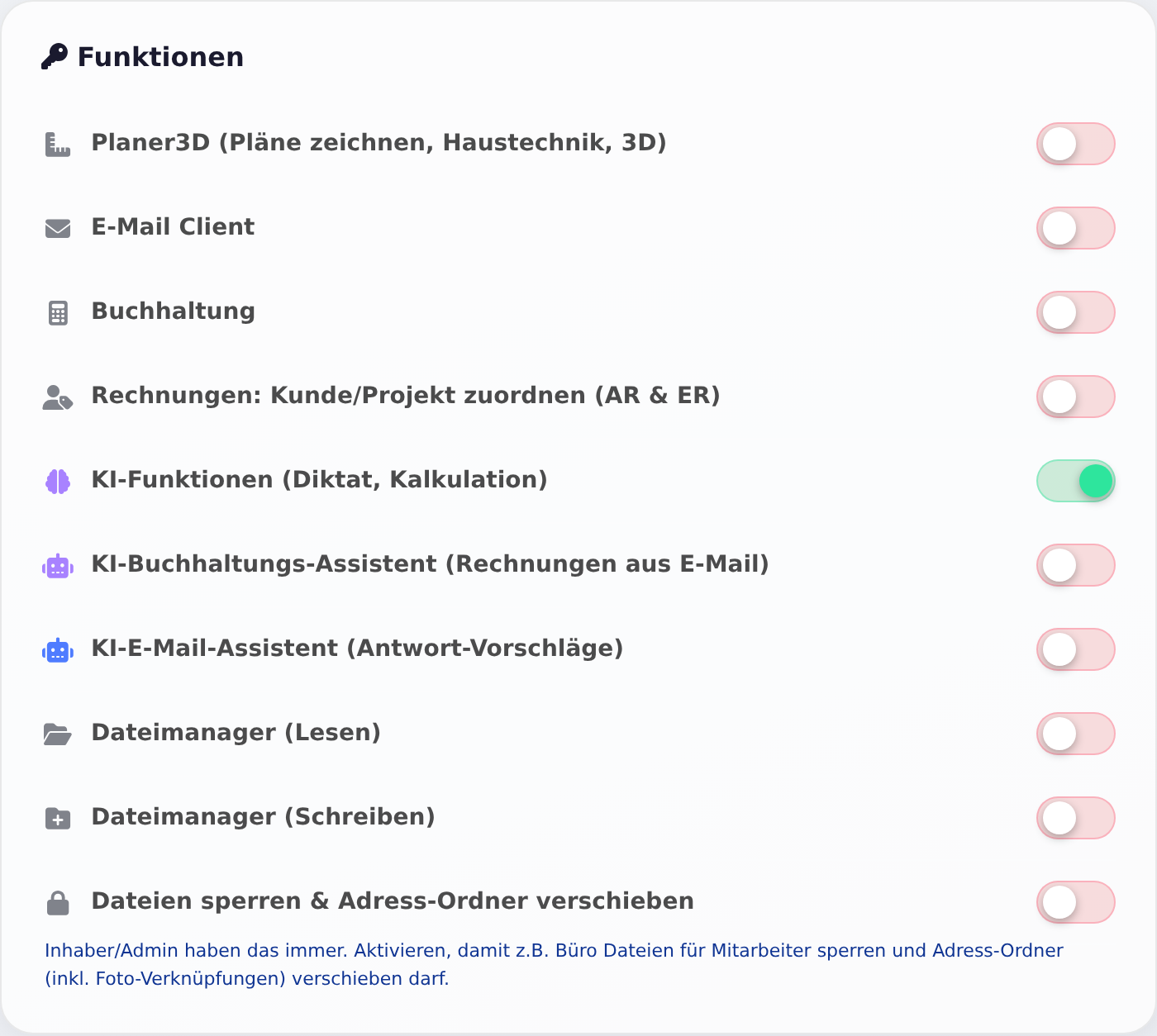 Rechte für Planer3D, KI und Dateien