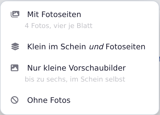 PDF-Optionen im Arbeitschein