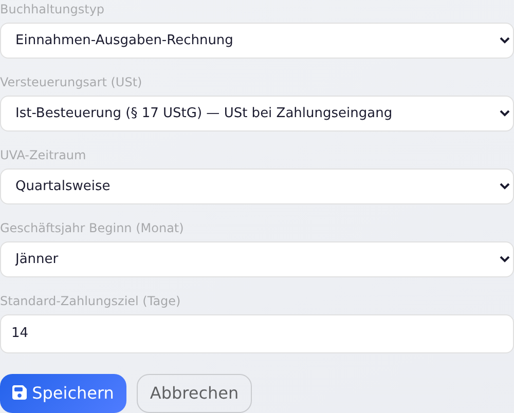 Einstellungen der Buchhaltung