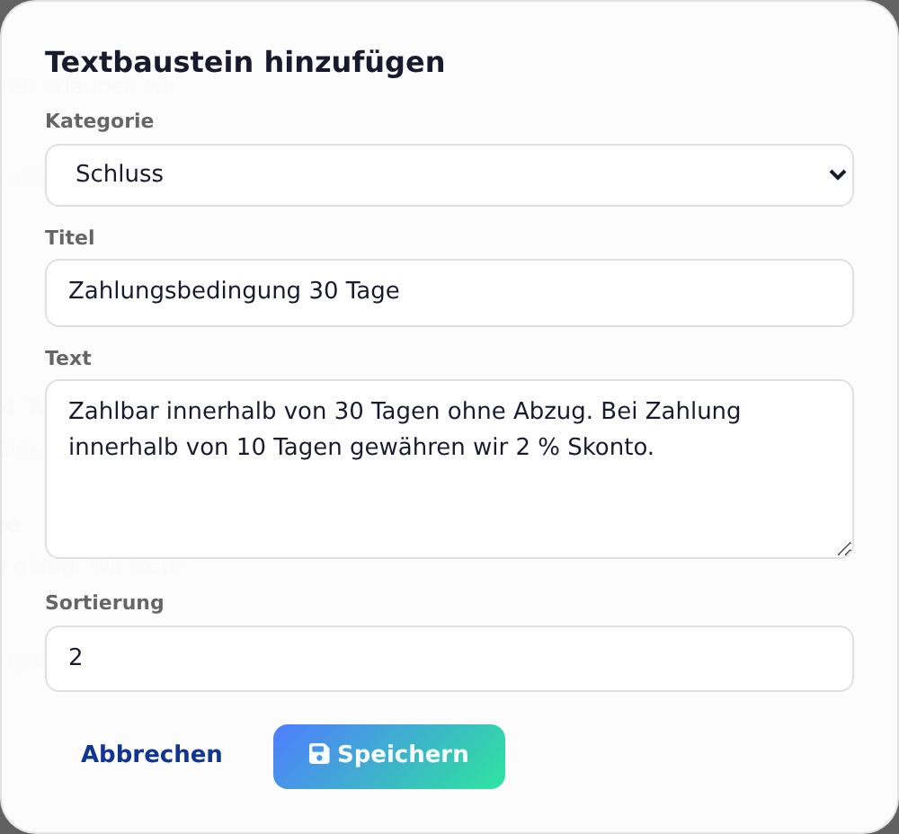 Fenster Textbaustein hinzufügen