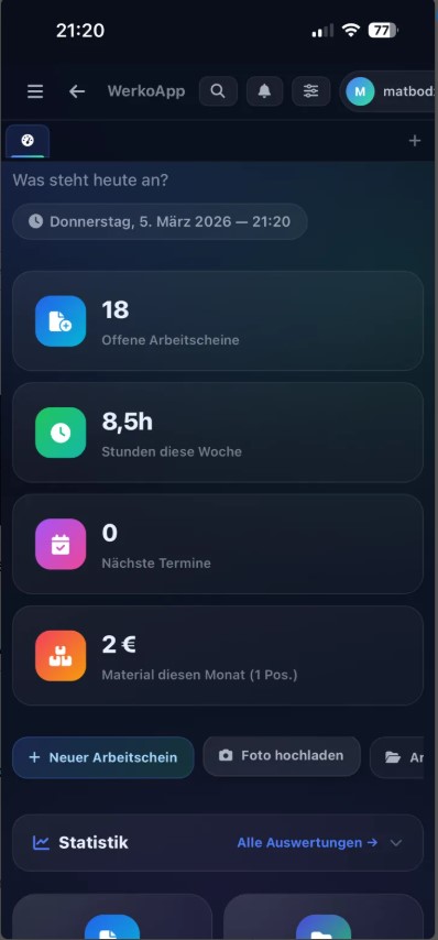 WerkoApp Mobile Dashboard