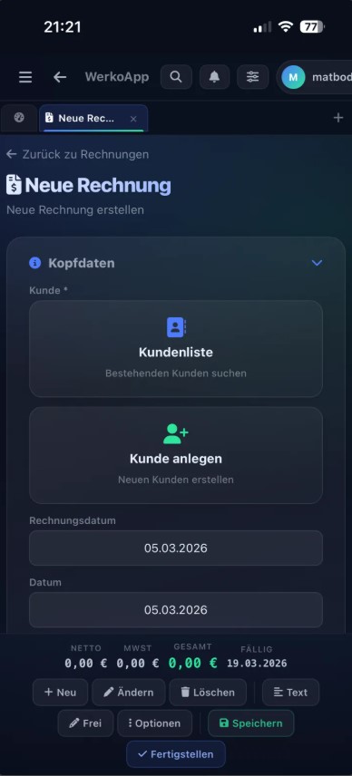 WerkoApp Mobile Rechnung